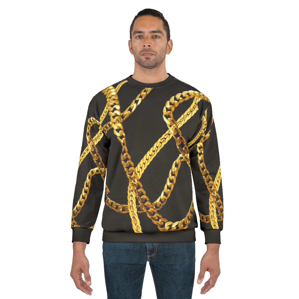 Stylish gold chains sweatshirt for a bold, luxurious look
