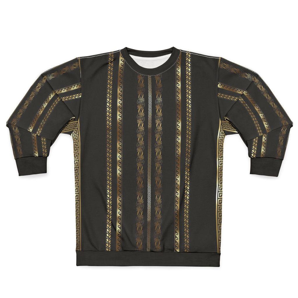 Gold Greek key striped pattern sweatshirt with marble print meander design