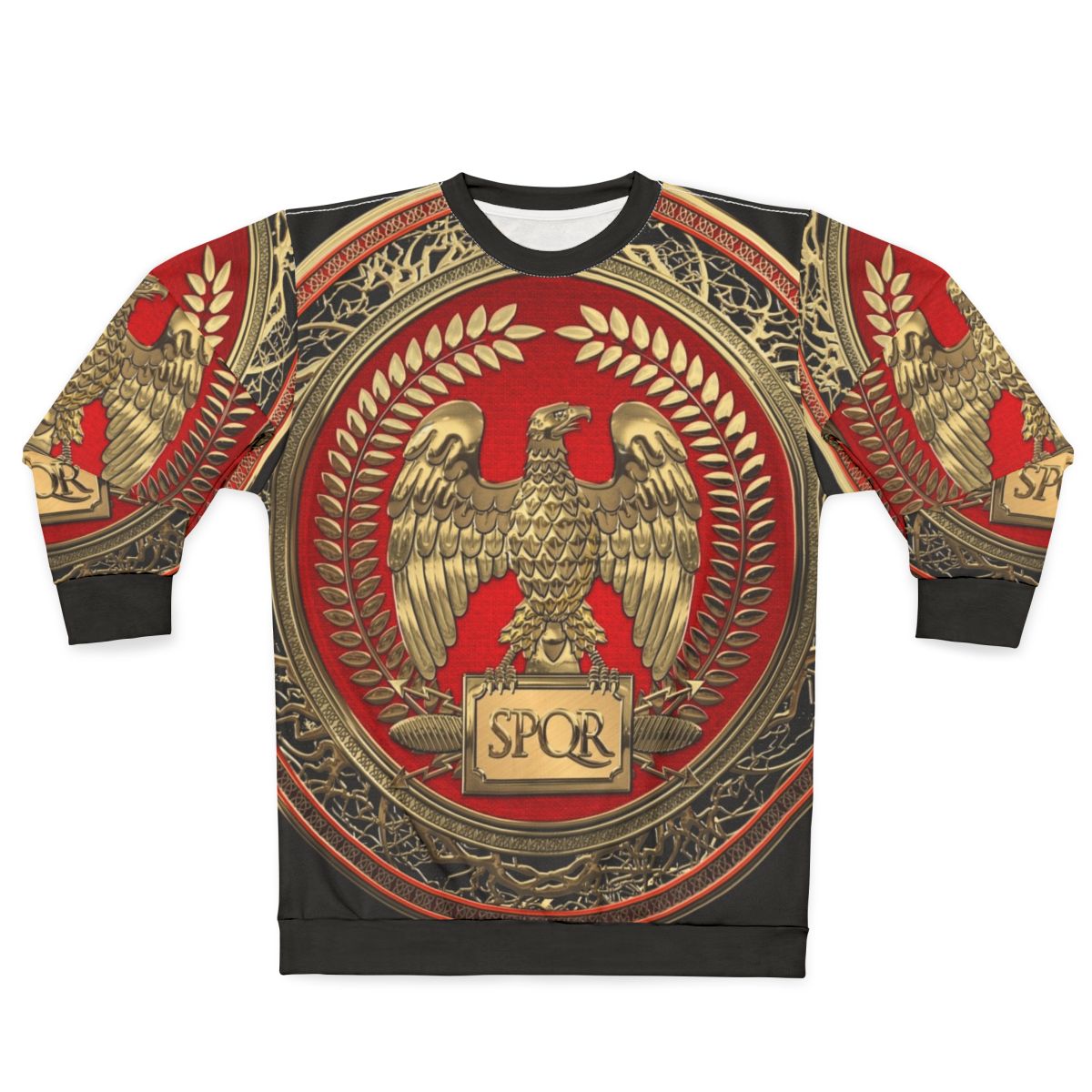 Gold Roman Imperial Eagle Emblem on Black Leather Sweatshirt