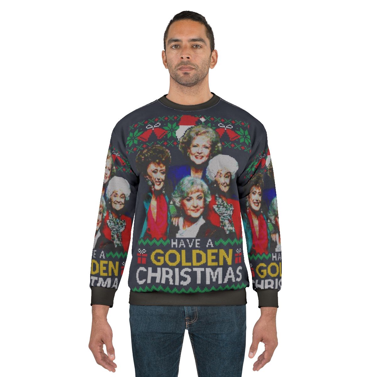 Golden Retro Christmas Sweatshirt - Ugly 80s Holiday Sweater