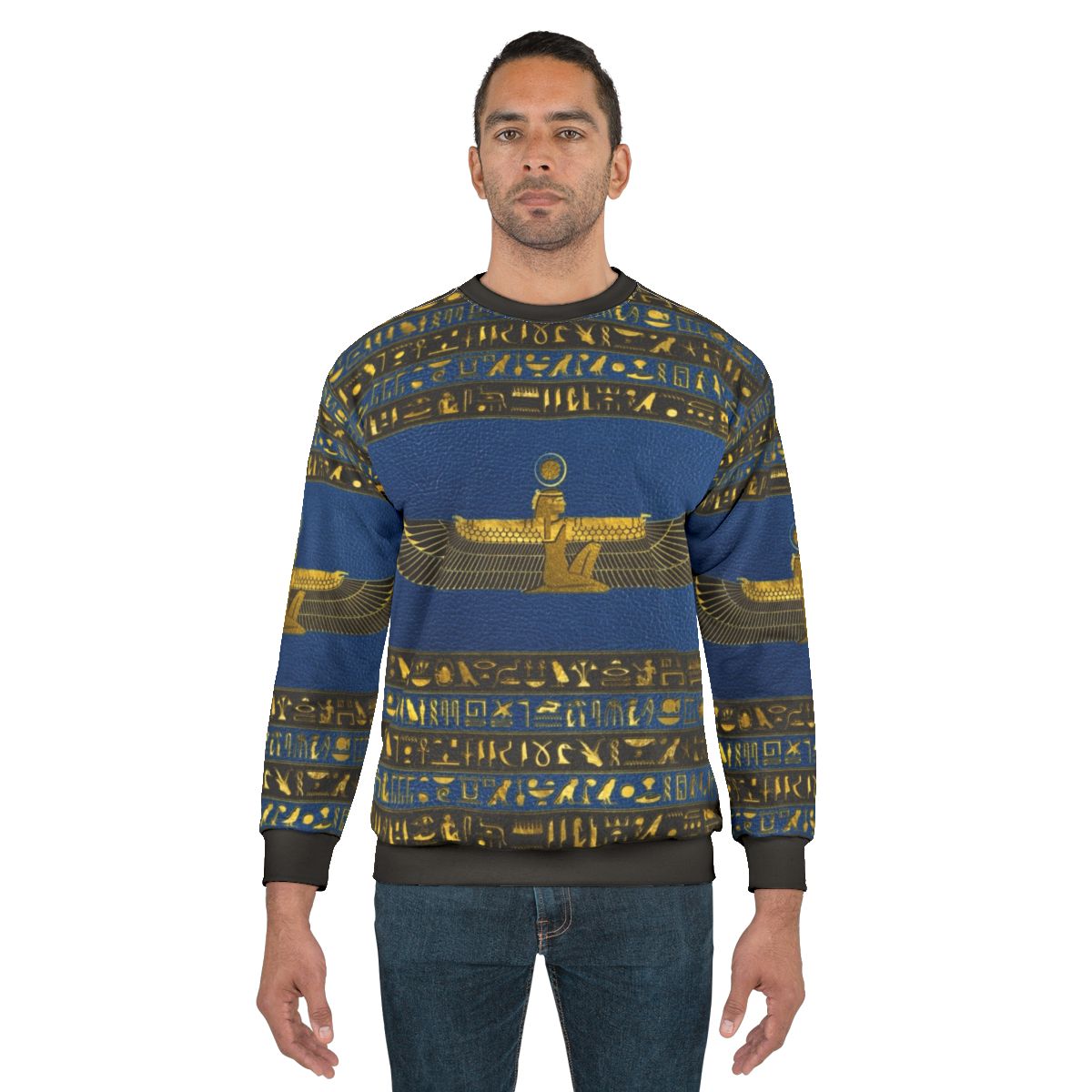 Leather sweatshirt with gold Egyptian pharaoh ornament