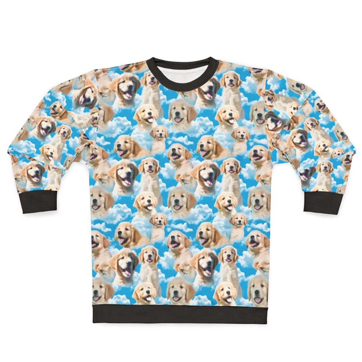 Golden retriever wearing a cozy sweatshirt