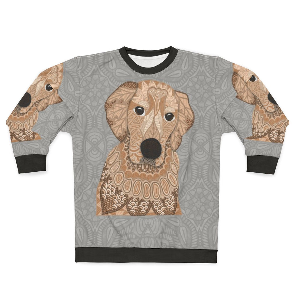 Golden retriever dog portrait on a cozy sweatshirt