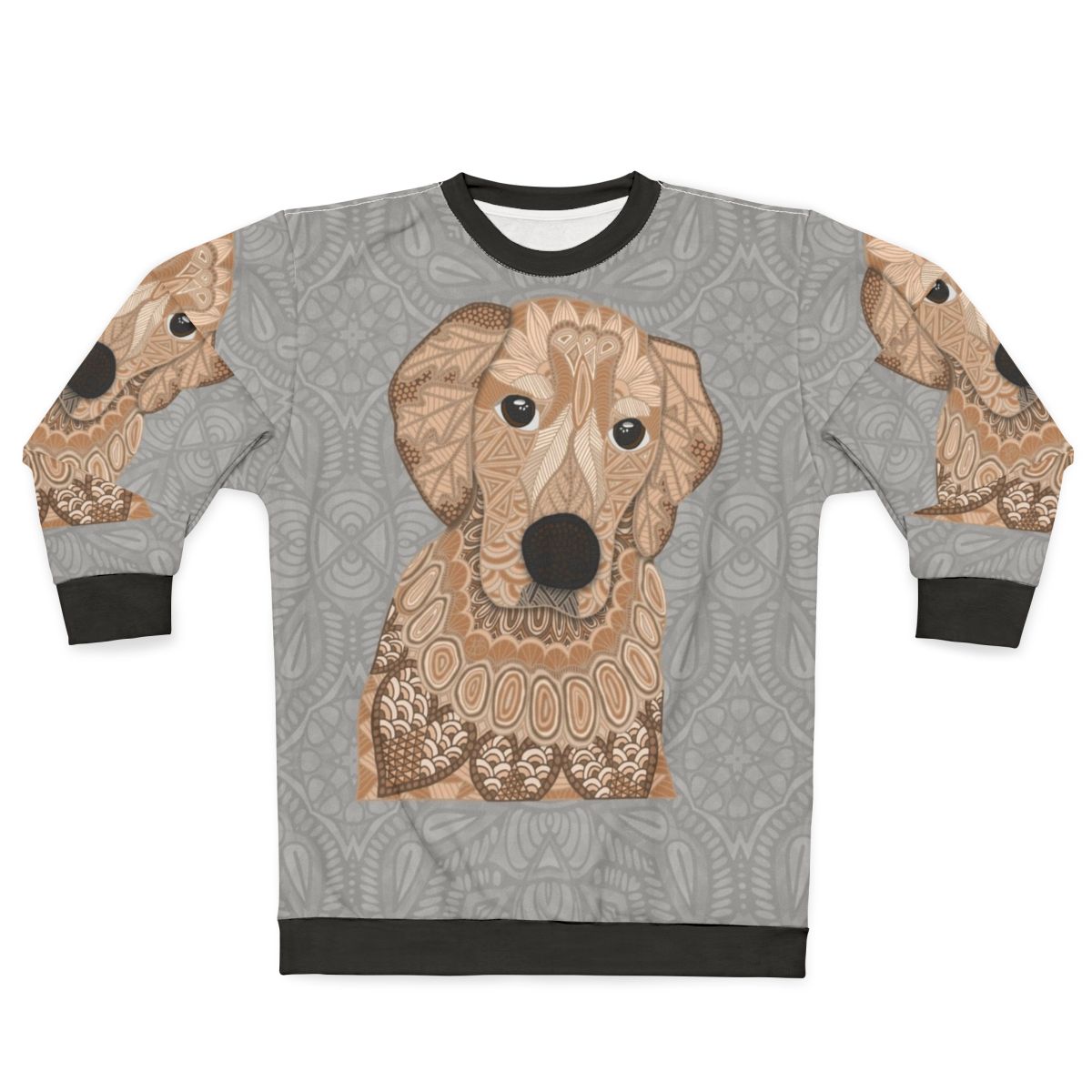 Golden retriever dog portrait on a cozy sweatshirt