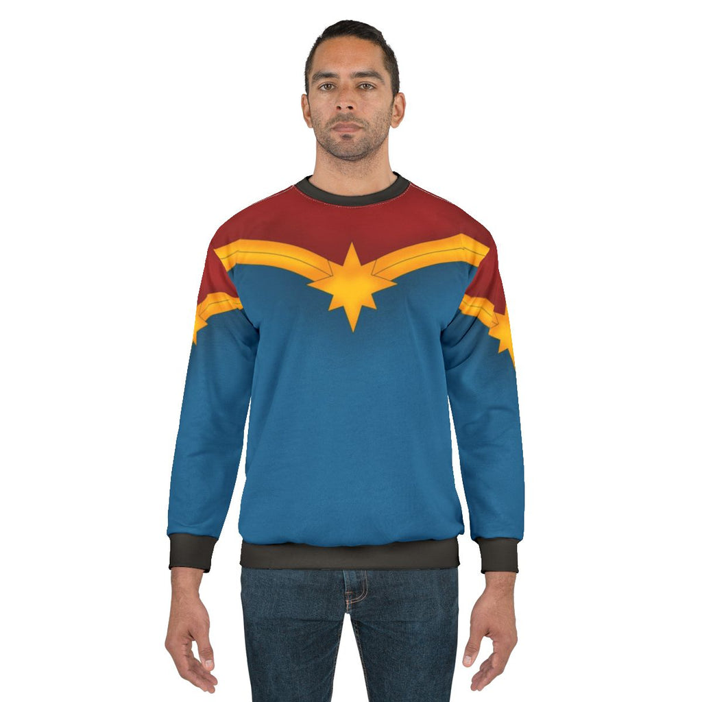 Golden star superhero sweatshirt with Captain Marvel design