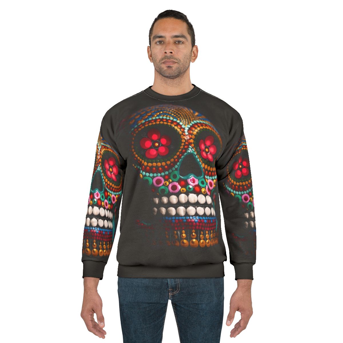 Goli Day of the Dead Skull Sweatshirt, featuring a multicolored sugar skull design