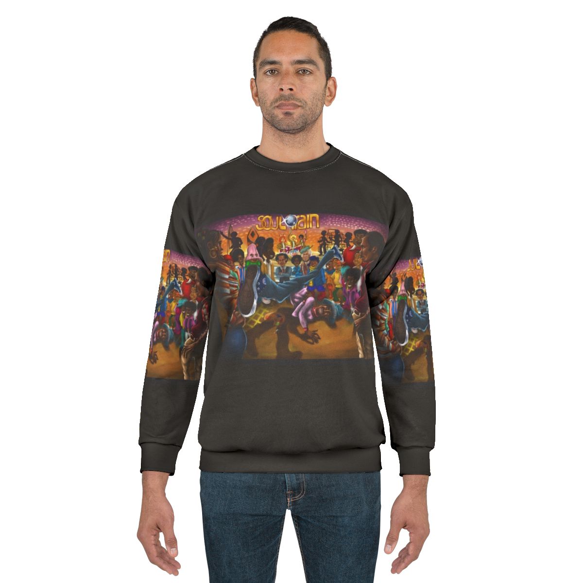 Retro Soul Train Sweatshirt with Afrocentric, 70s 80s Disco Fashion Design