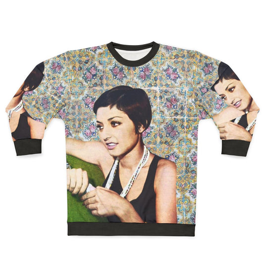 Vintage Persian music sweatshirt featuring Iranian singer Googoosh on a couch