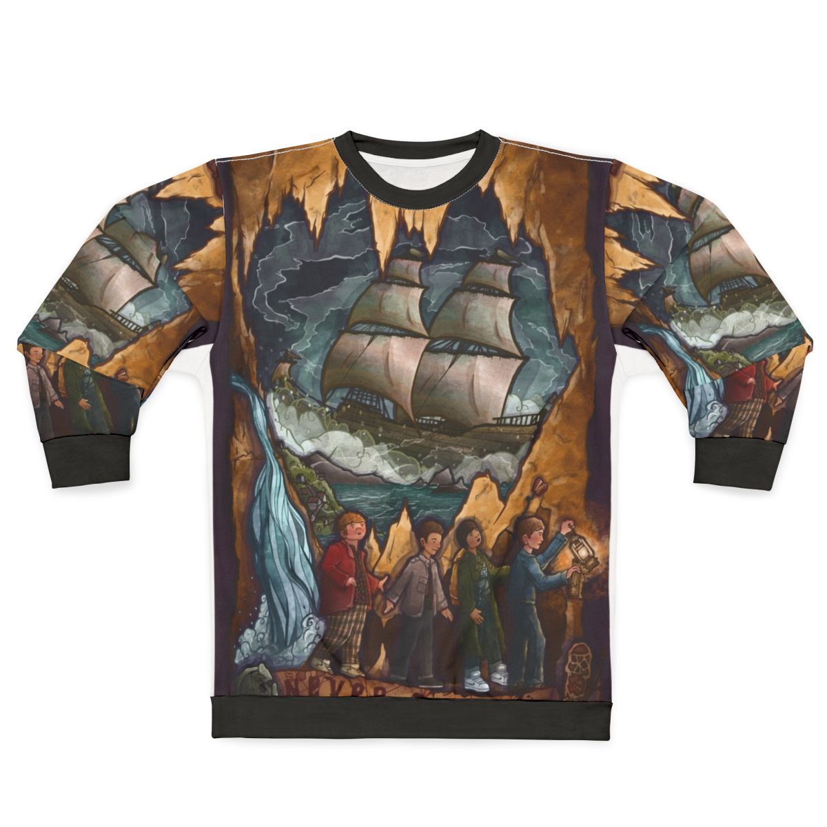 Goonies Never Say Die Sweatshirt featuring iconic 80s movie artwork
