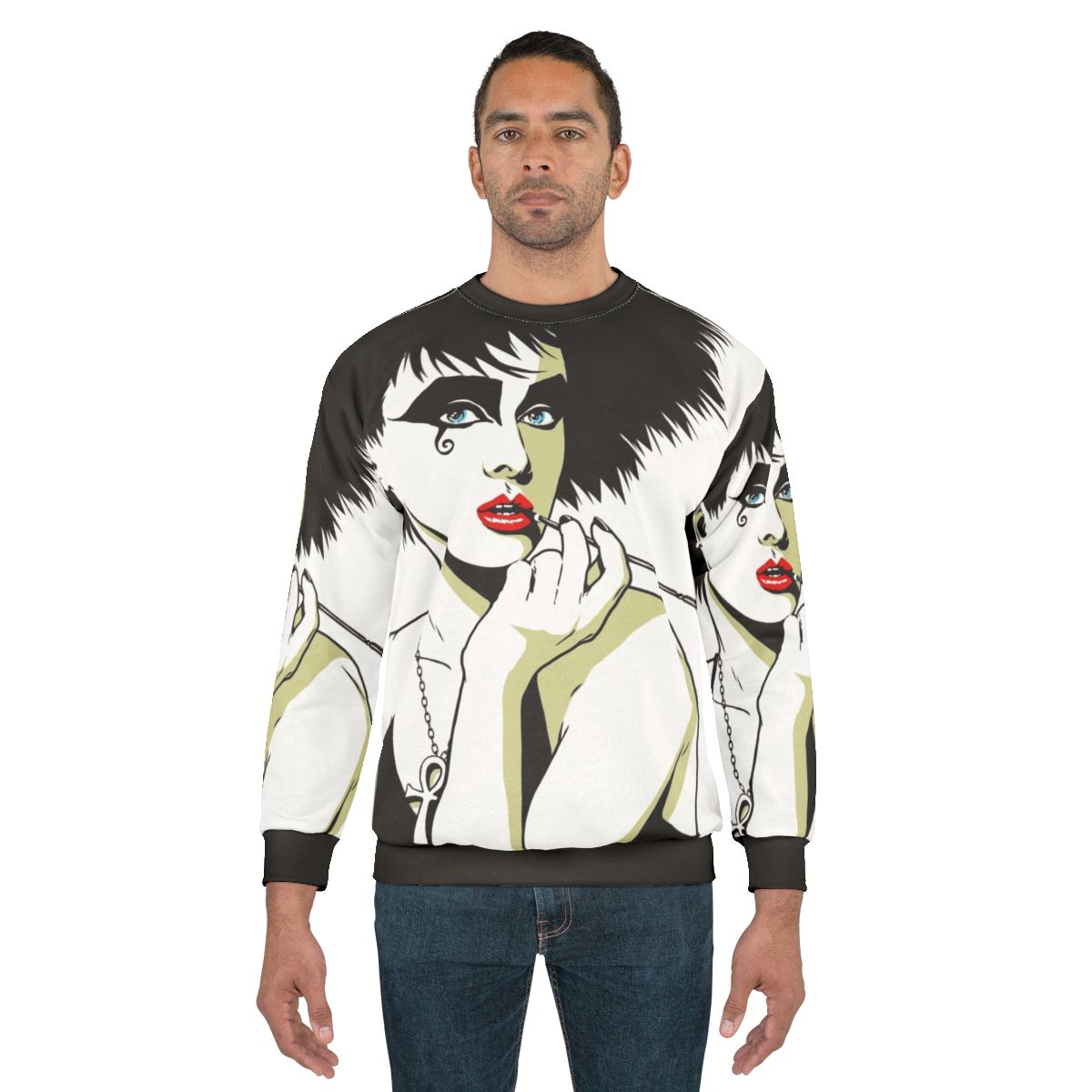 Vintage goth punk sweatshirt with comics and singer design
