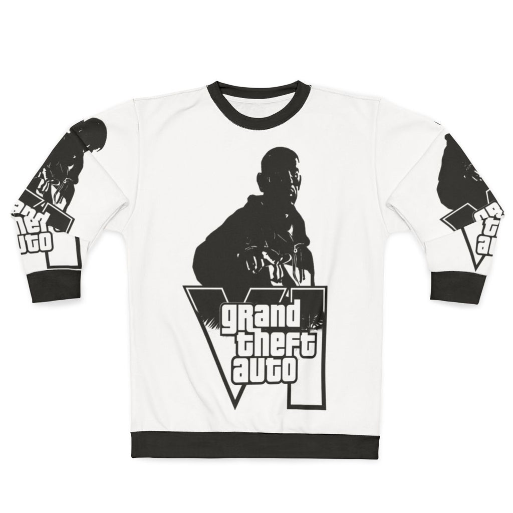 Grand Theft Auto Sweatshirt featuring retro gaming graphics