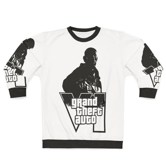 Grand Theft Auto Sweatshirt featuring retro gaming graphics