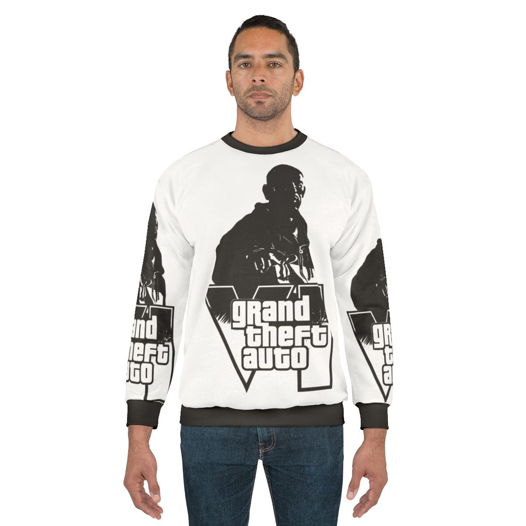 Grand Theft Auto Sweatshirt featuring retro gaming graphics