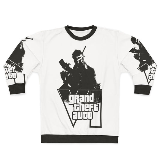 Grand Theft Auto Sweatshirt featuring retro gaming graphics
