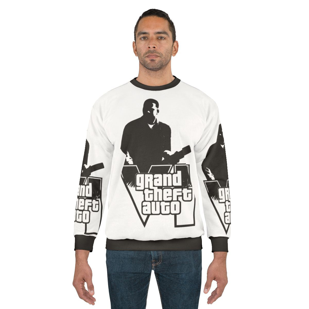 Grand Theft Auto themed sweatshirt with gaming graphics