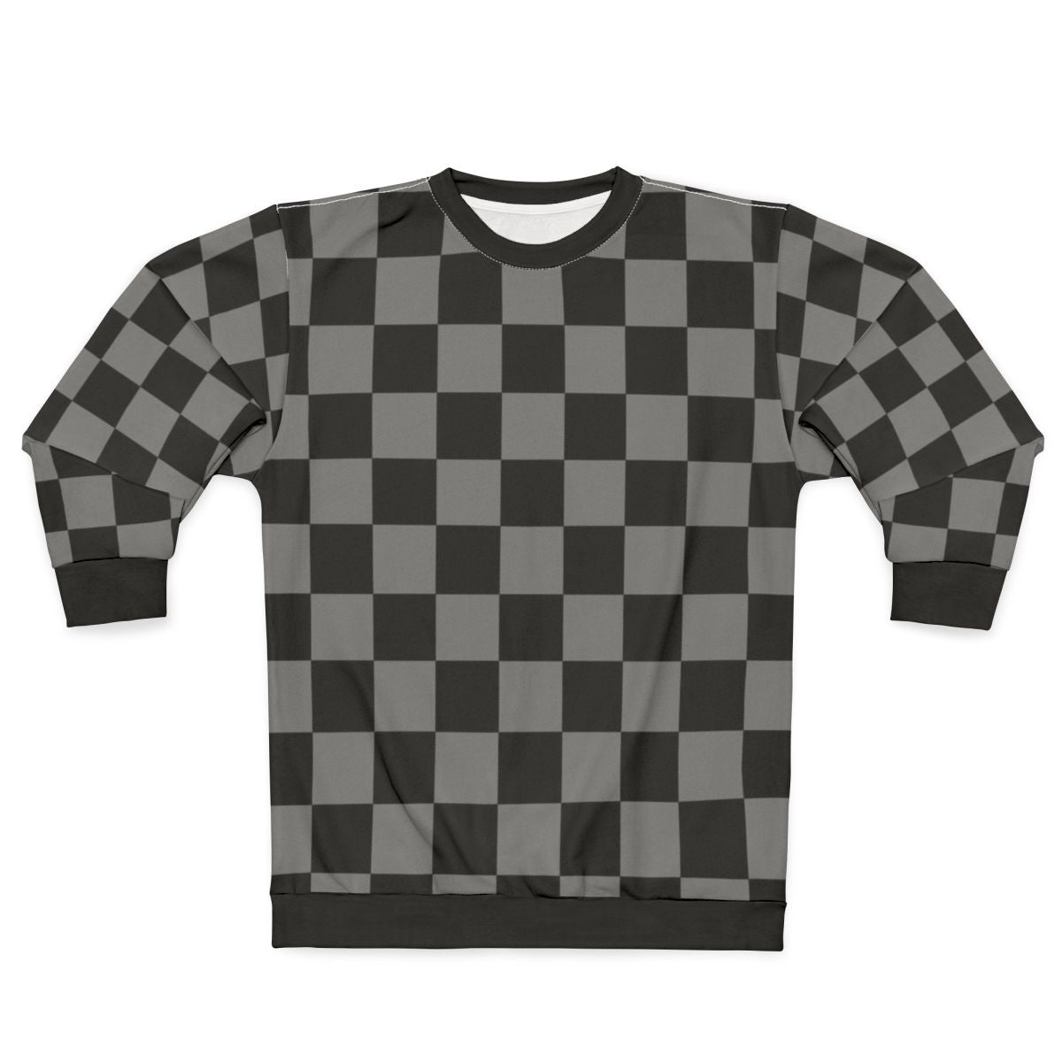 Gray and Black Checkered Sweatshirt with Geometric Pattern