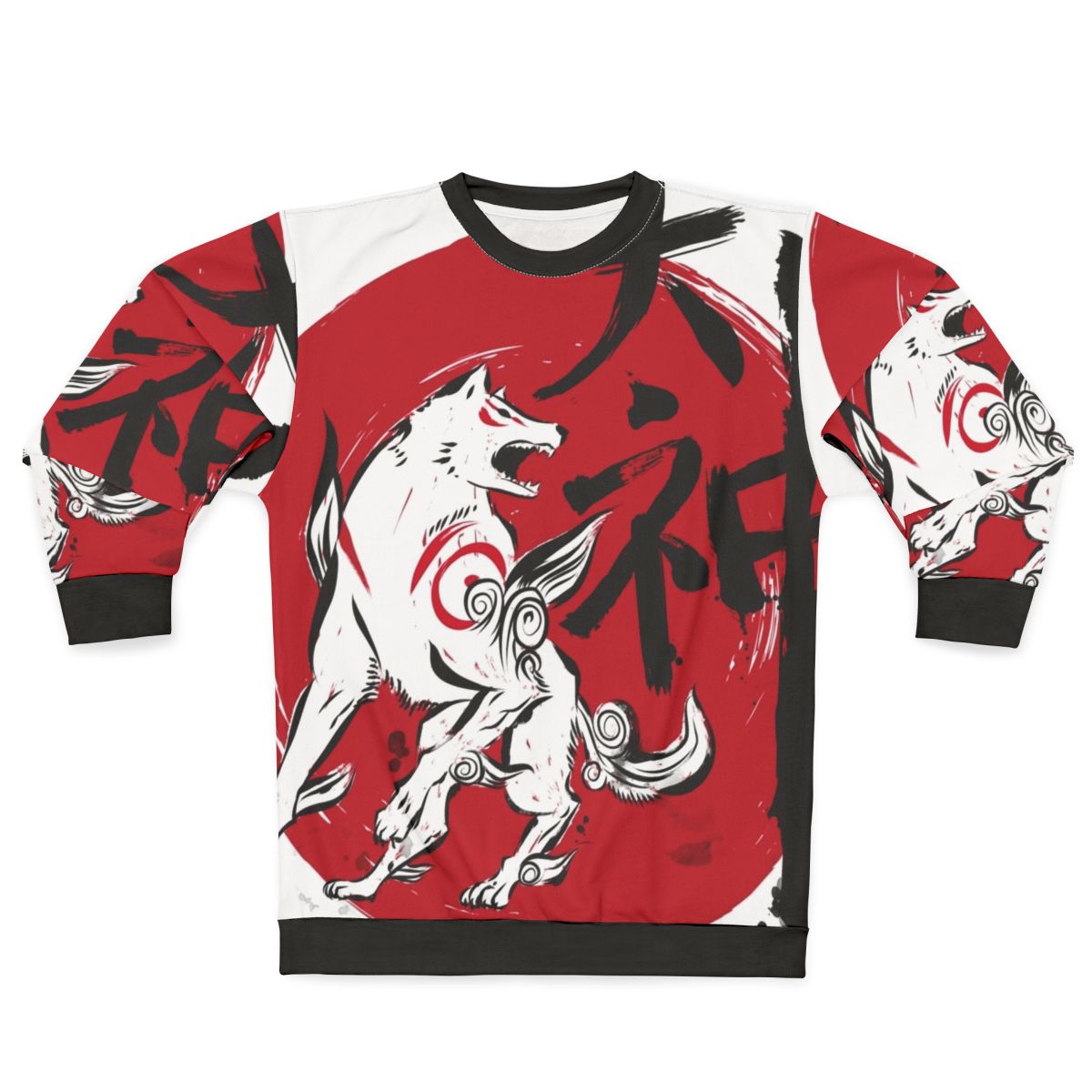 Okami inspired sumi-e sweatshirt with nature-themed graphic