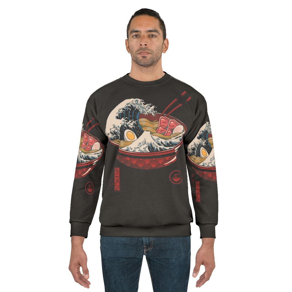 Japanese-inspired great ramen wave graphic sweatshirt