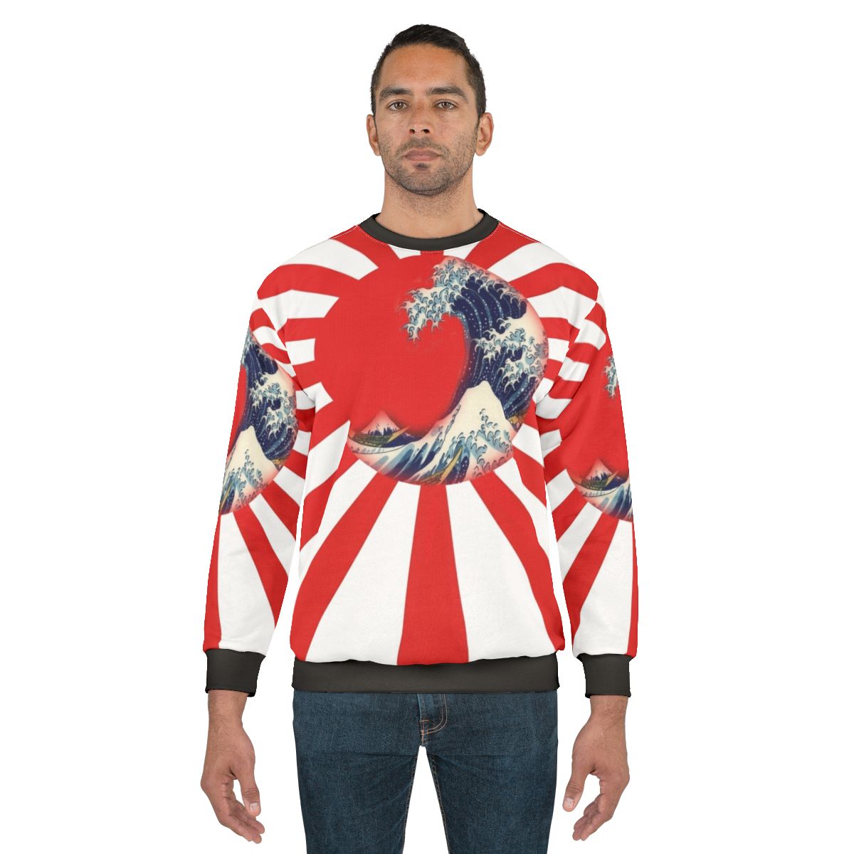 Japanese inspired "Great Waves of Rising Sun" graphic sweatshirt