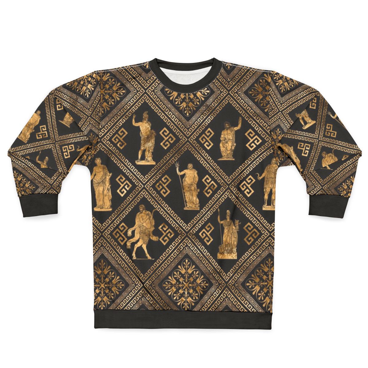 Greek mythology-inspired sweatshirt with meander and olympian deities design