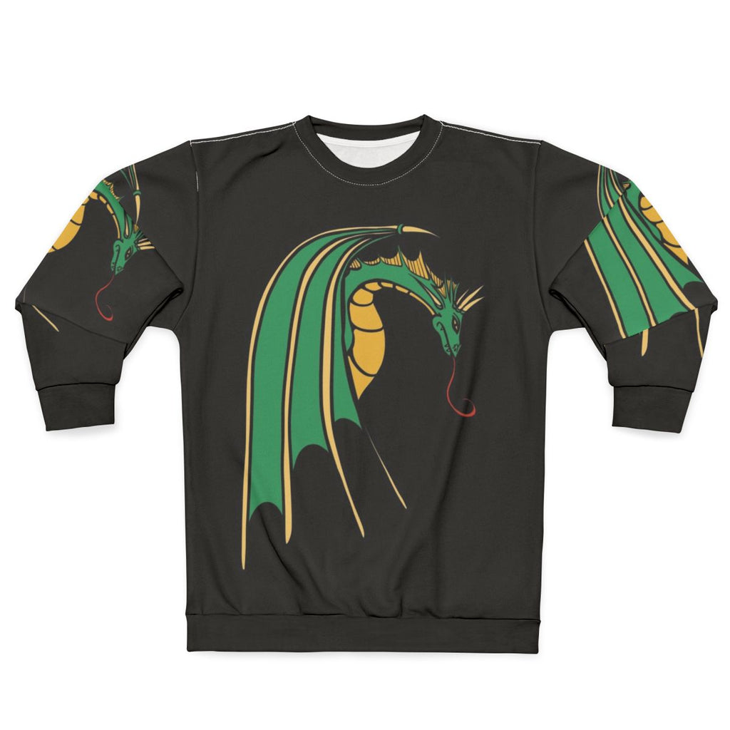 Green dragon art design on a cozy sweatshirt