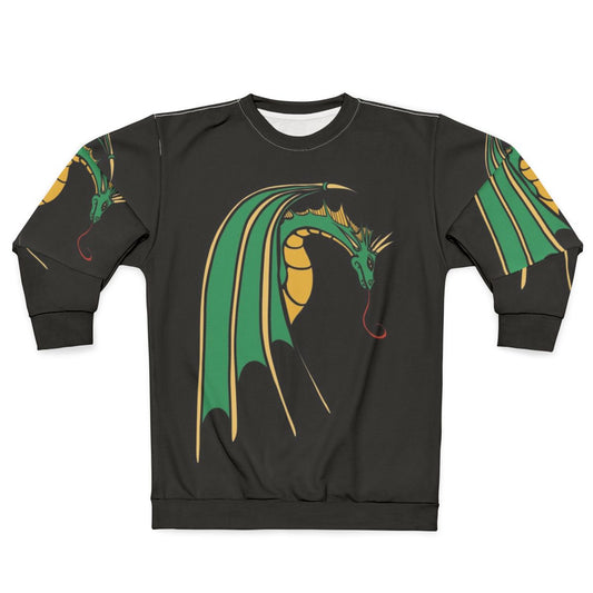 Green dragon art design on a cozy sweatshirt