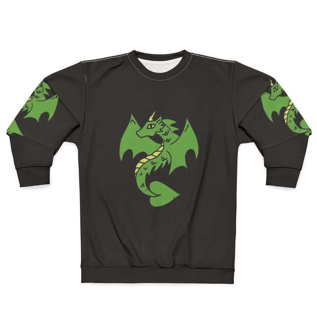 Green dragon design on a cozy sweatshirt for fantasy enthusiasts