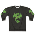 Green dragon design on a cozy sweatshirt for fantasy enthusiasts