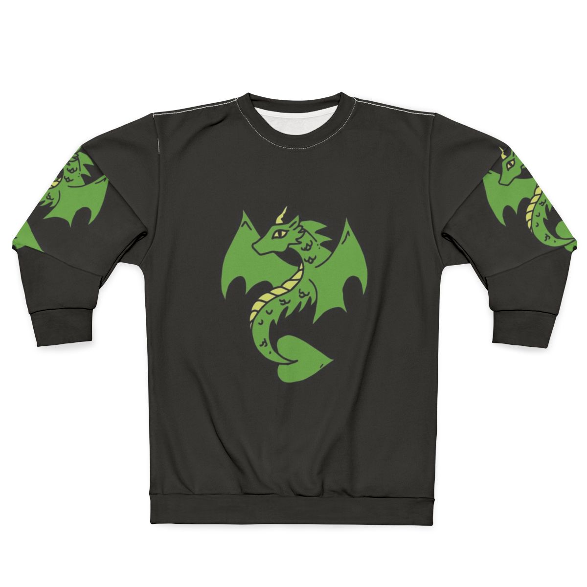 Green dragon design on a cozy sweatshirt for fantasy enthusiasts