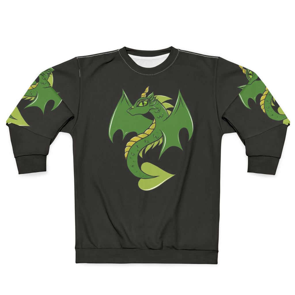 Green dragon graphic printed on a cozy sweatshirt