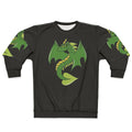 Green dragon graphic printed on a cozy sweatshirt