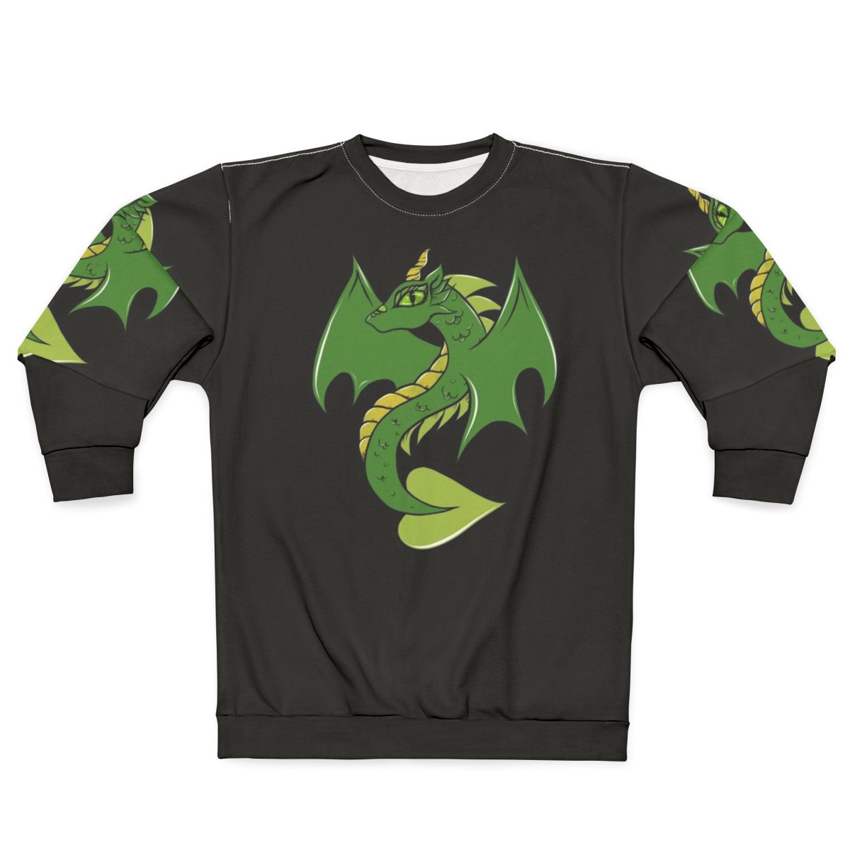 Green dragon graphic printed on a cozy sweatshirt