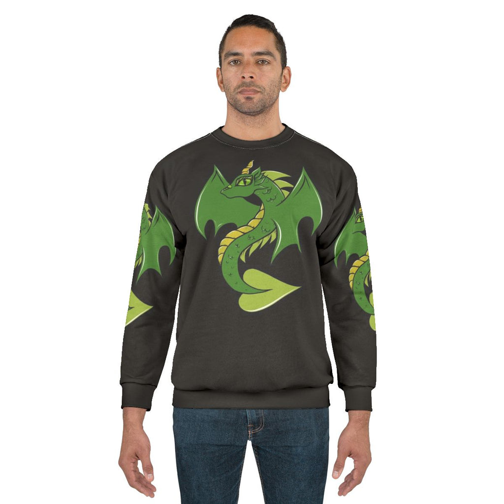 Green dragon graphic printed on a cozy sweatshirt