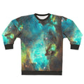 Green galaxy sweatshirt with cosmic nebula design