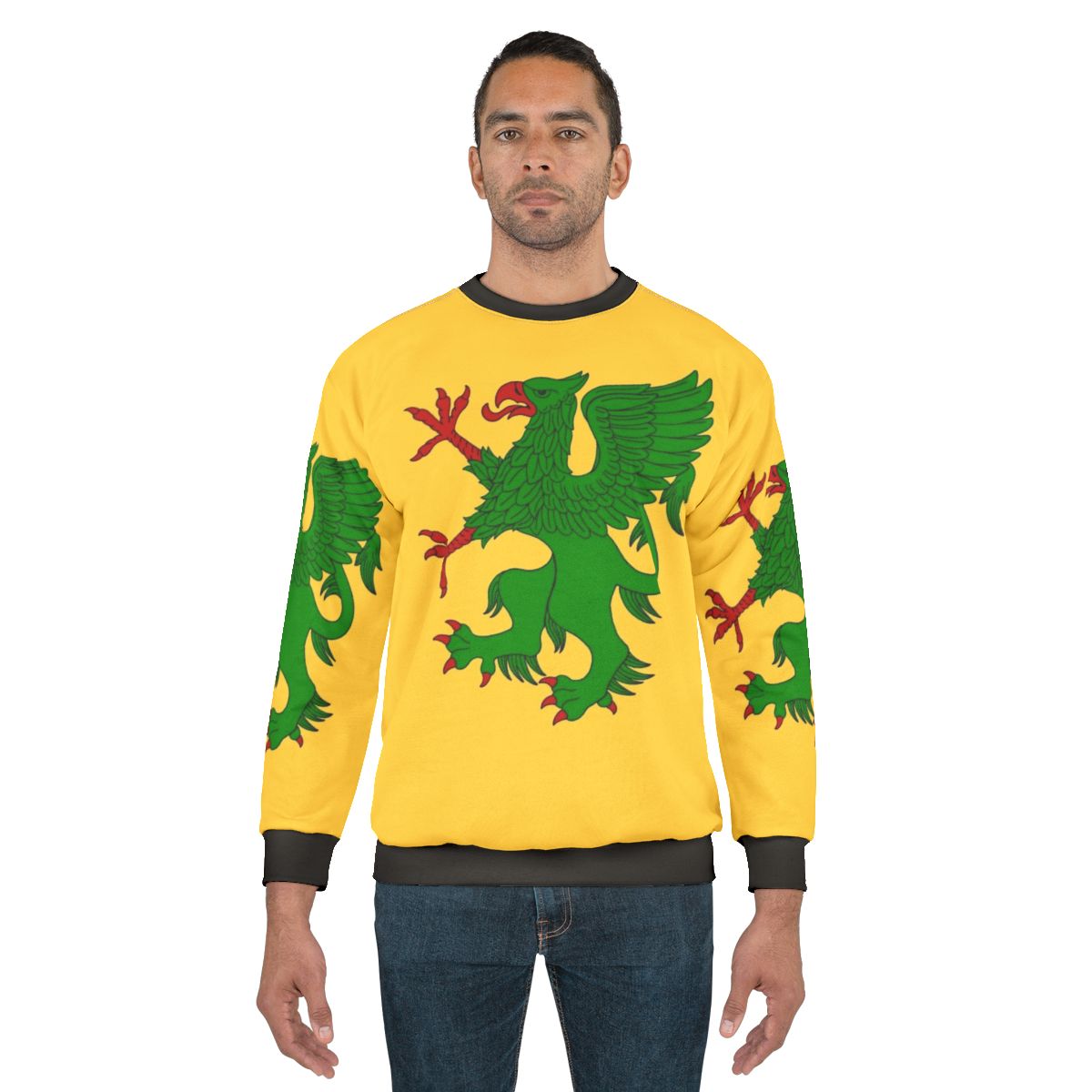 Green Griffin Sweatshirt with Heraldic Design