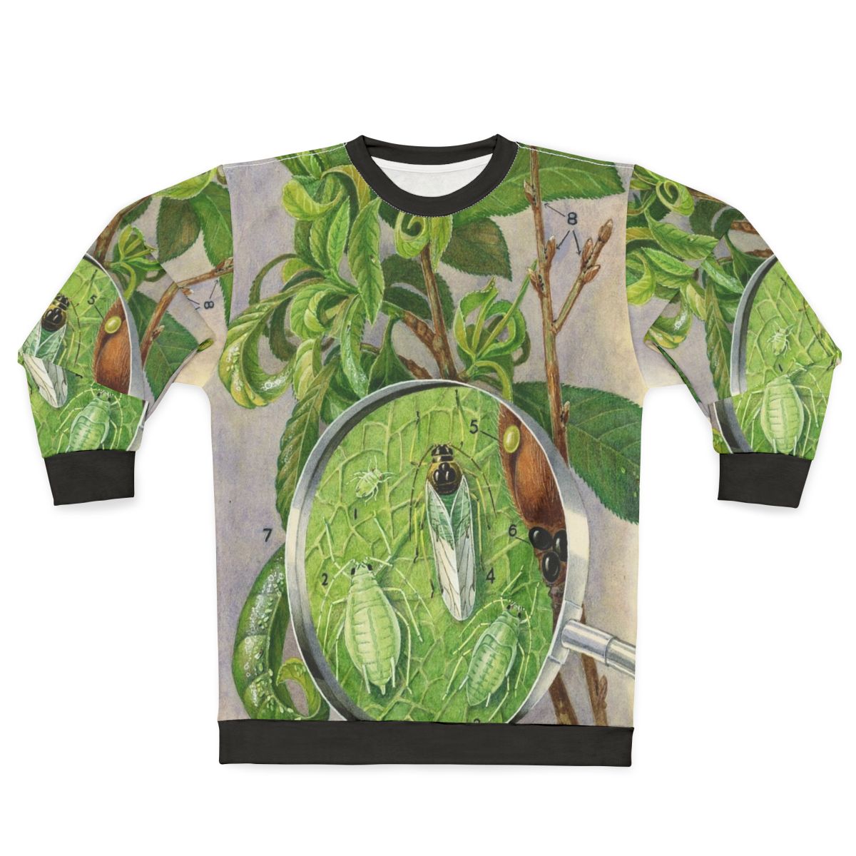 Green peach aphid botanical illustration on a sweatshirt