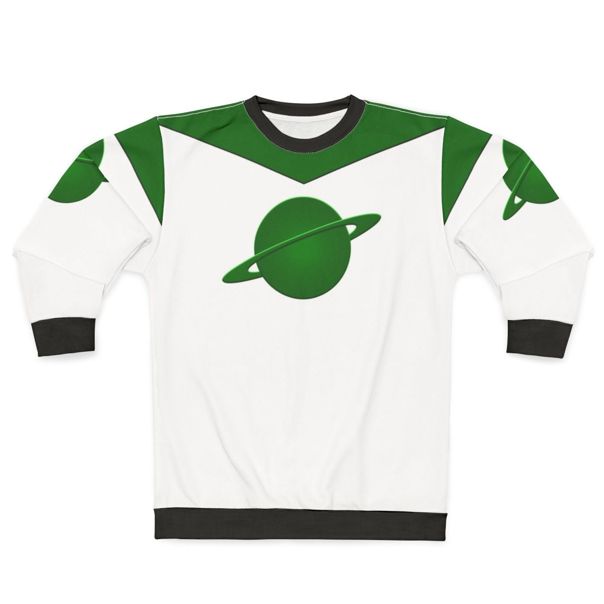 Green planet sweatshirt with cosmic, galactic design