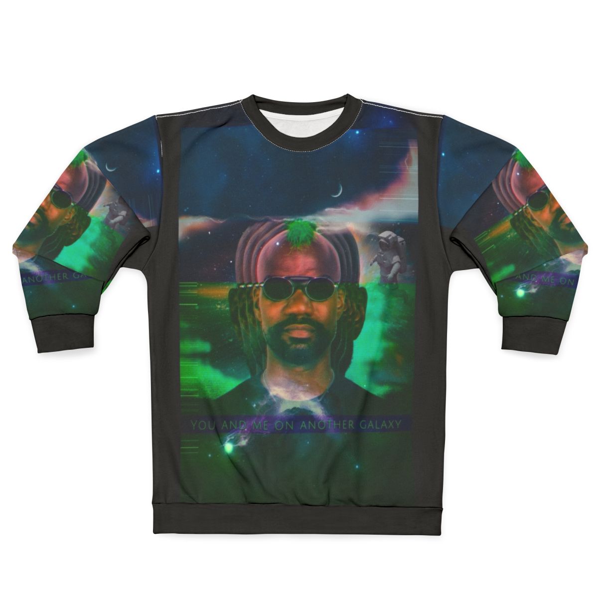 Green velvet sweatshirt with cosmic and galaxy design