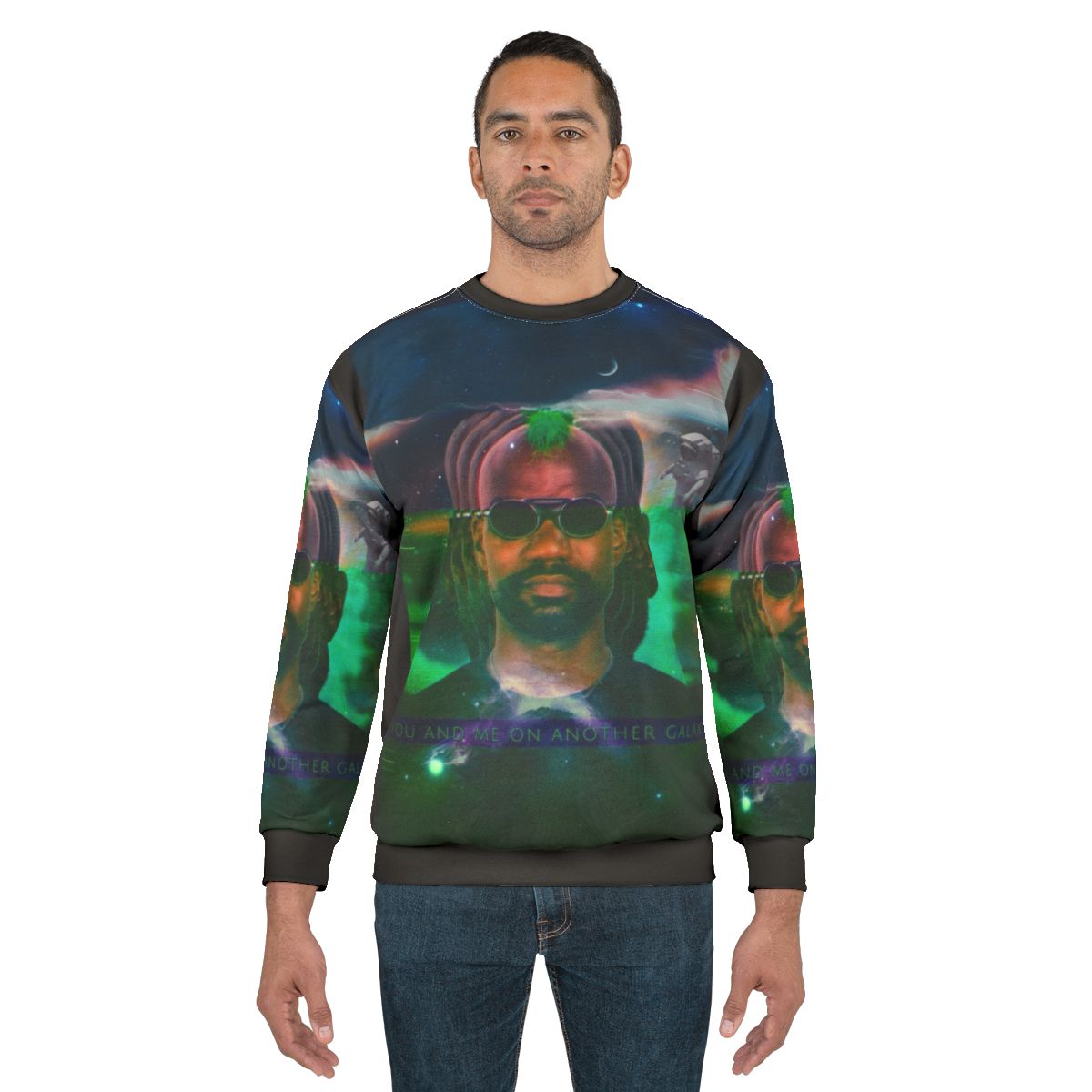 Green velvet sweatshirt with cosmic and galaxy design