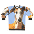 Greyhound dog on a grey sweatshirt