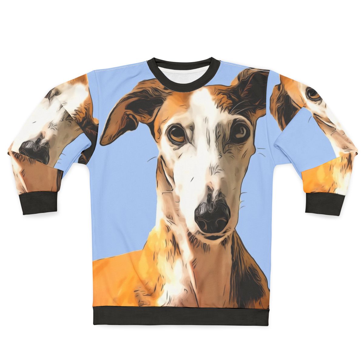 Greyhound dog on a grey sweatshirt