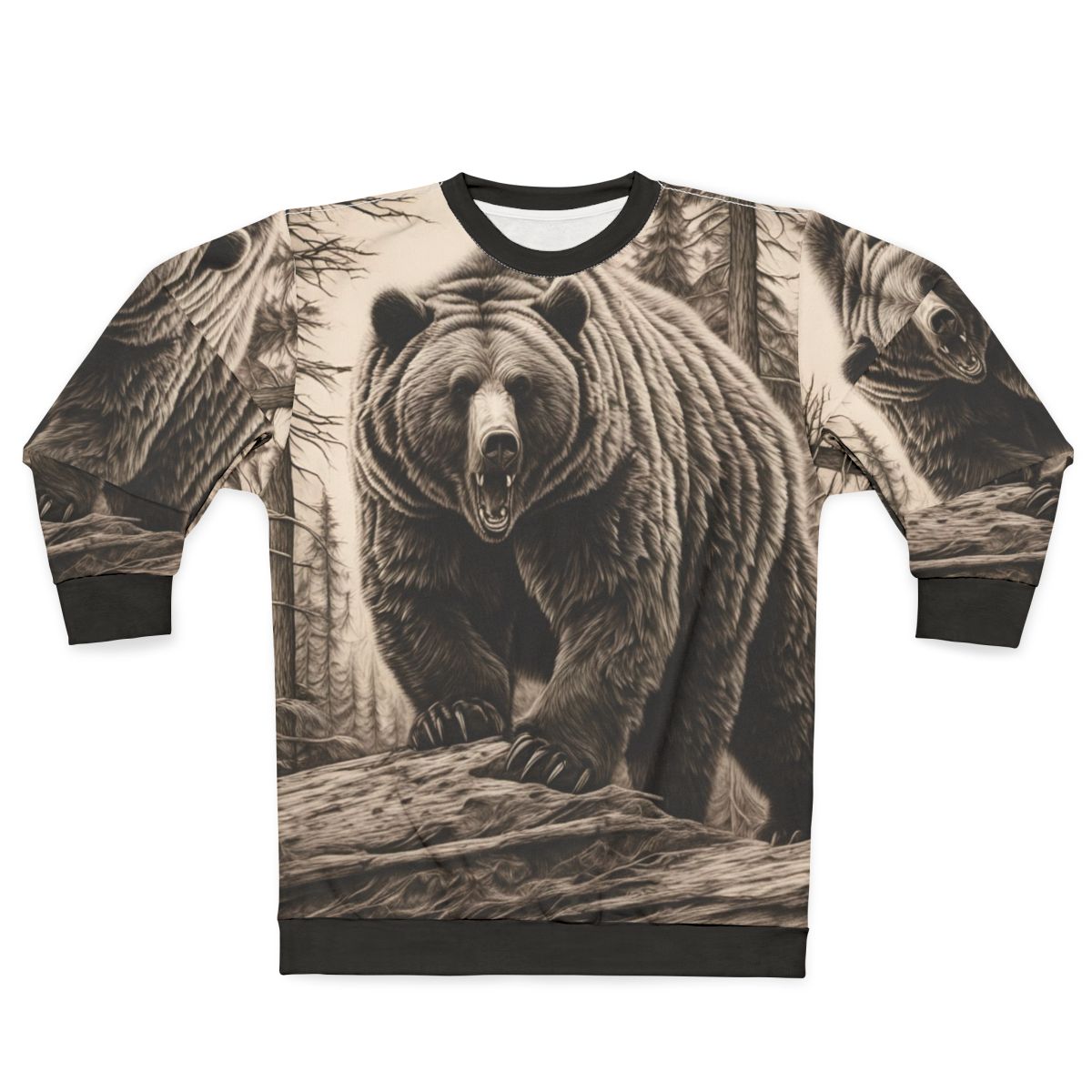 Monochromatic grizzly bear in a sweatshirt