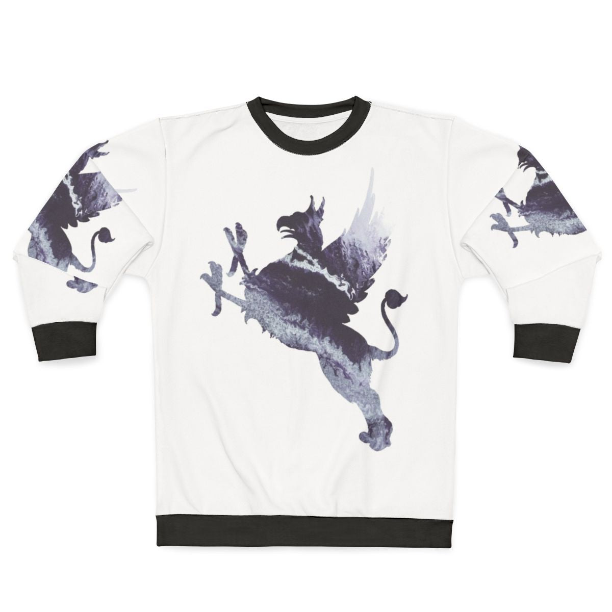 Gryphon sweatshirt with vibrant watercolor-inspired abstract artwork