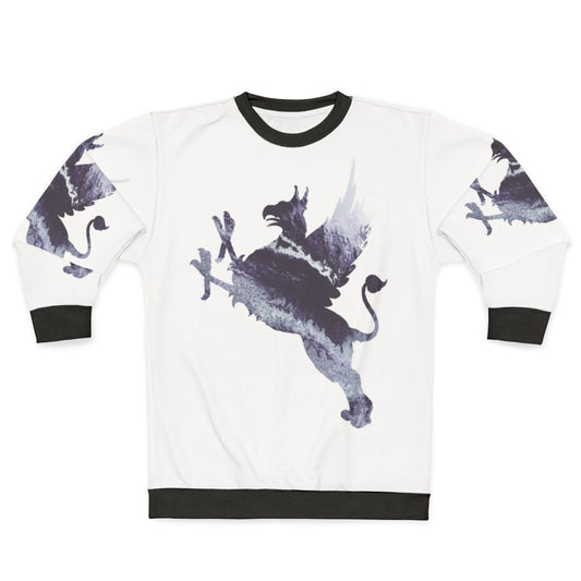 Gryphon sweatshirt with vibrant watercolor-inspired abstract artwork