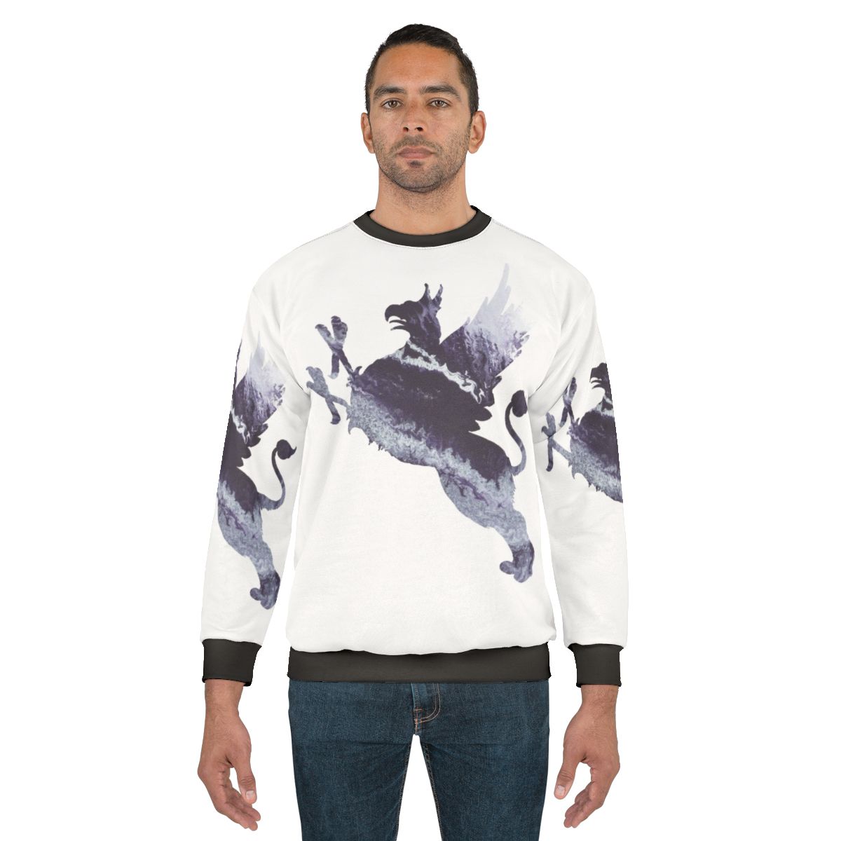 Gryphon sweatshirt with vibrant watercolor-inspired abstract artwork