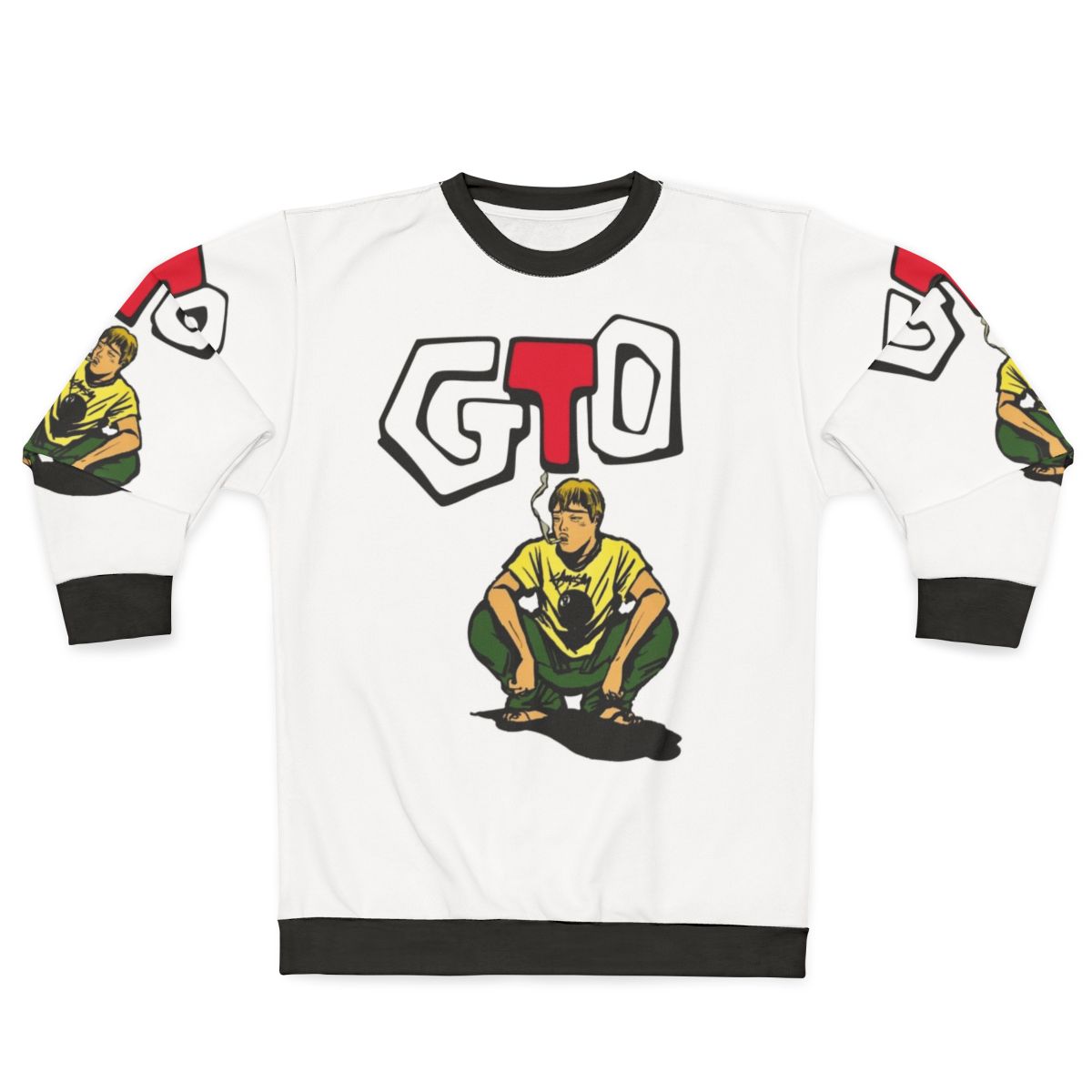 Onizuka GTO anime character illustration printed on a gray sweatshirt