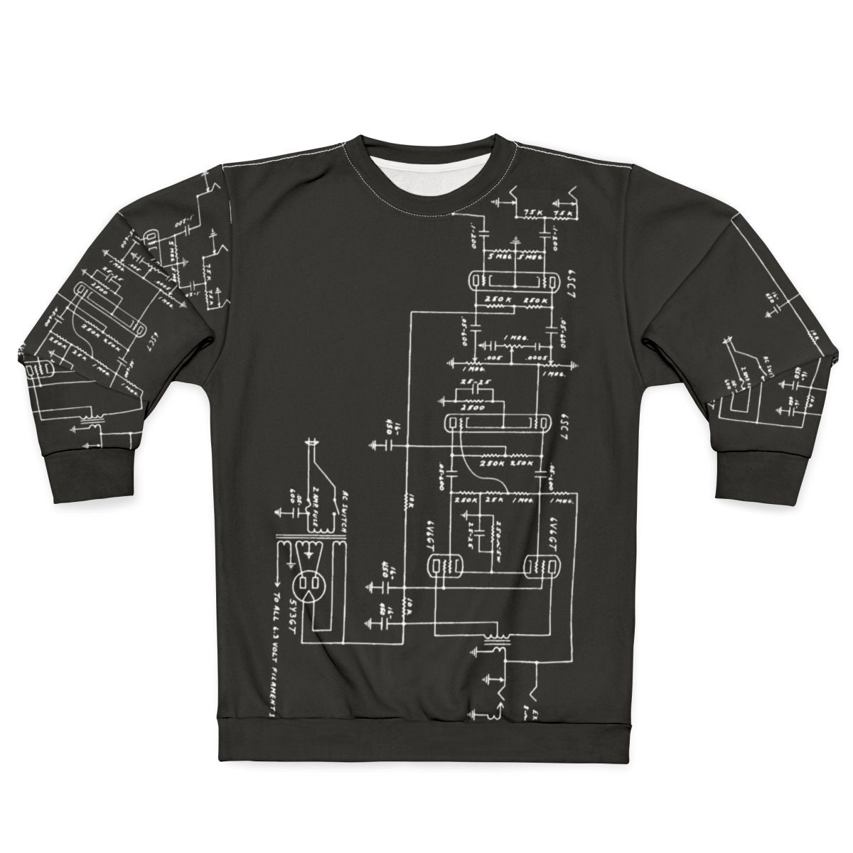 Amplifier tube schematic graphic sweatshirt for guitar and music lovers