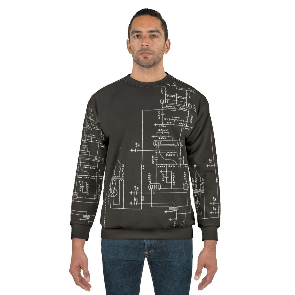 Amplifier tube schematic graphic sweatshirt for guitar and music lovers