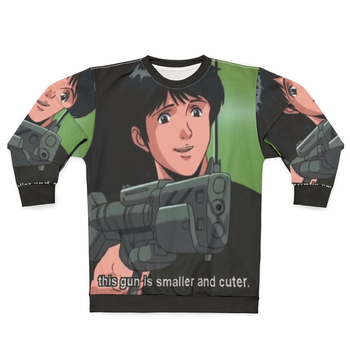 Anime-inspired "Gun" sweatshirt with science-fiction and military-style design