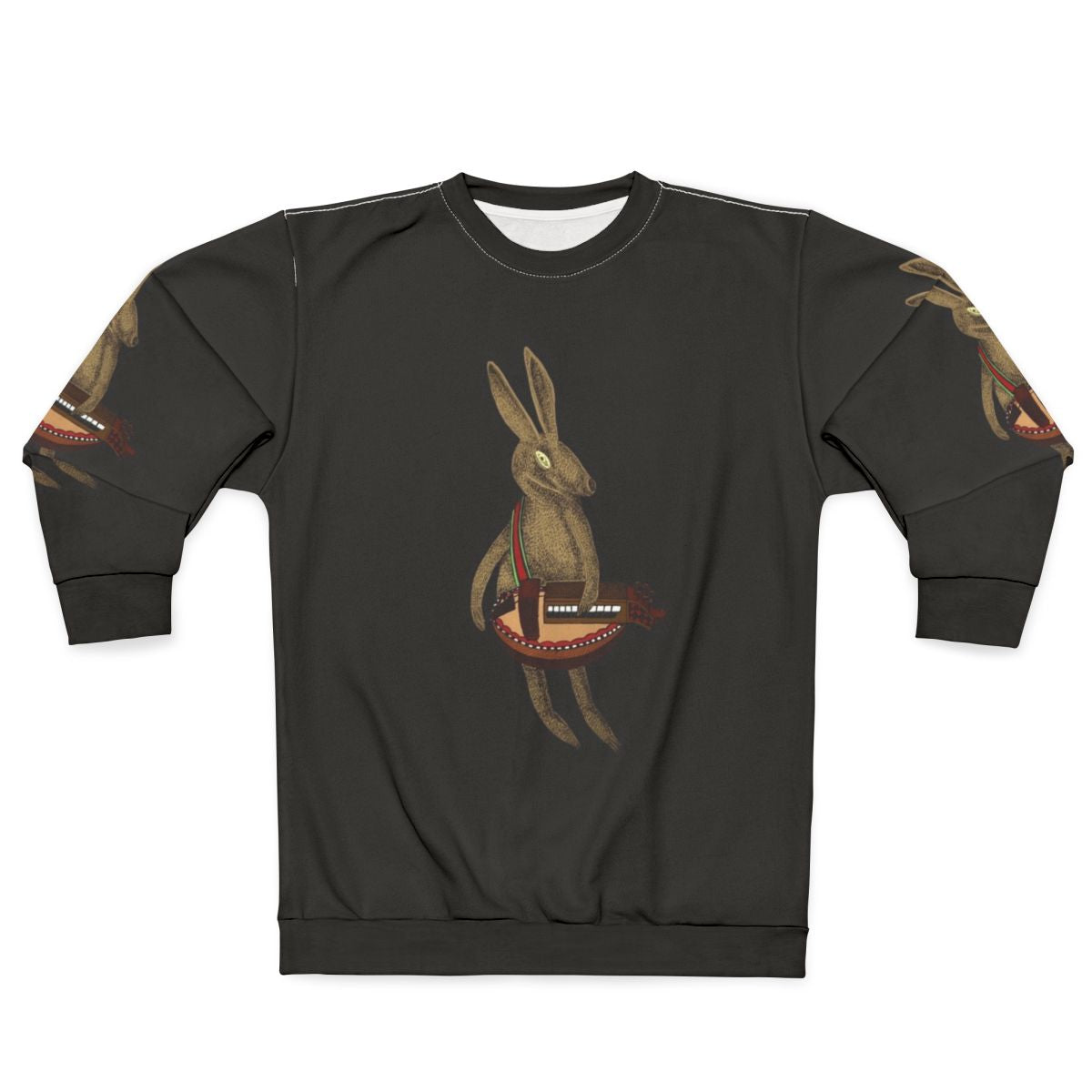 Hare playing a hurdy gurdy musical instrument